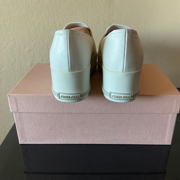 Miu Miu Prada New! ❤️ White Nappa Leather Metal Point Cap Platform Sneak… - Picture 10 of 16
